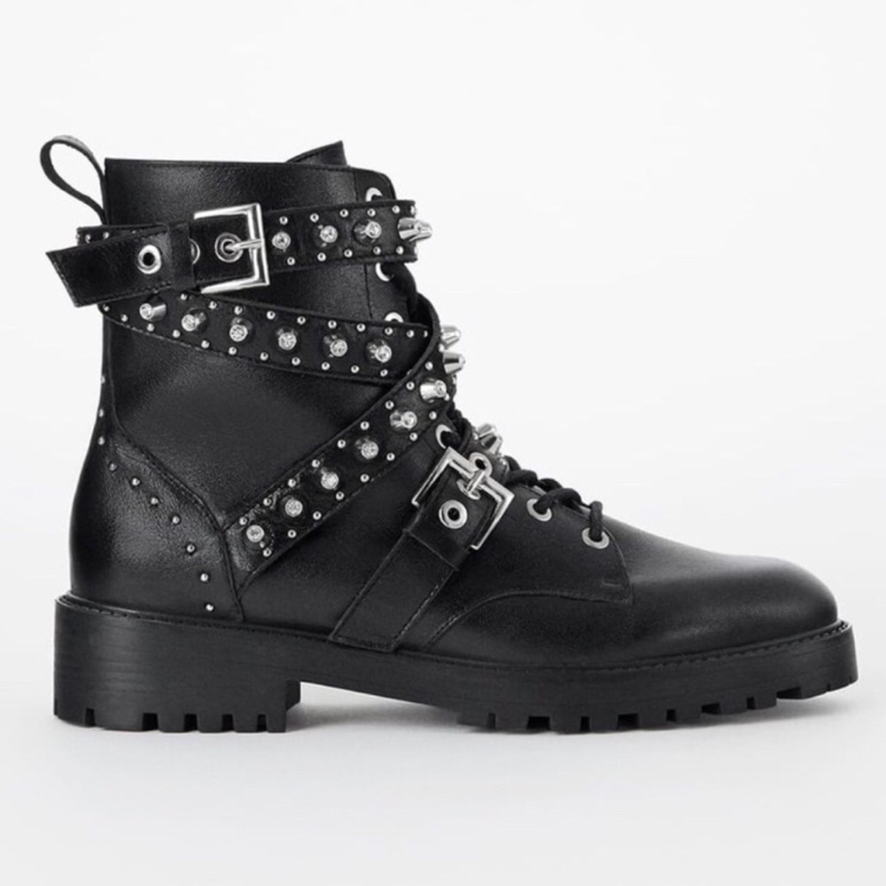 ZARA Black Leather Ankle Boots w/ Jewels